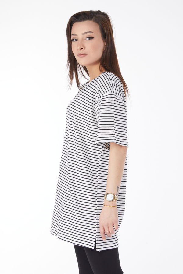 Kısa Kollu Çizgili T-shirt Beyaz - 24656