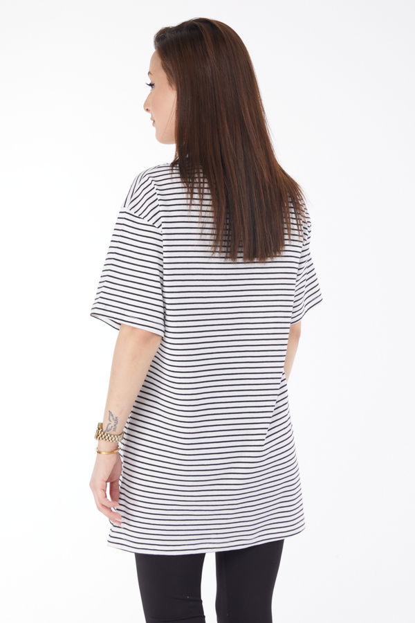 Kısa Kollu Çizgili T-shirt Beyaz - 24656