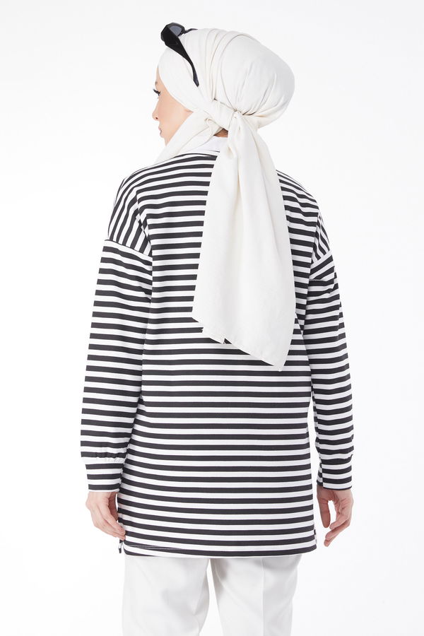 Uzun Kollu Çizgili Tunik Beyaz - 24658