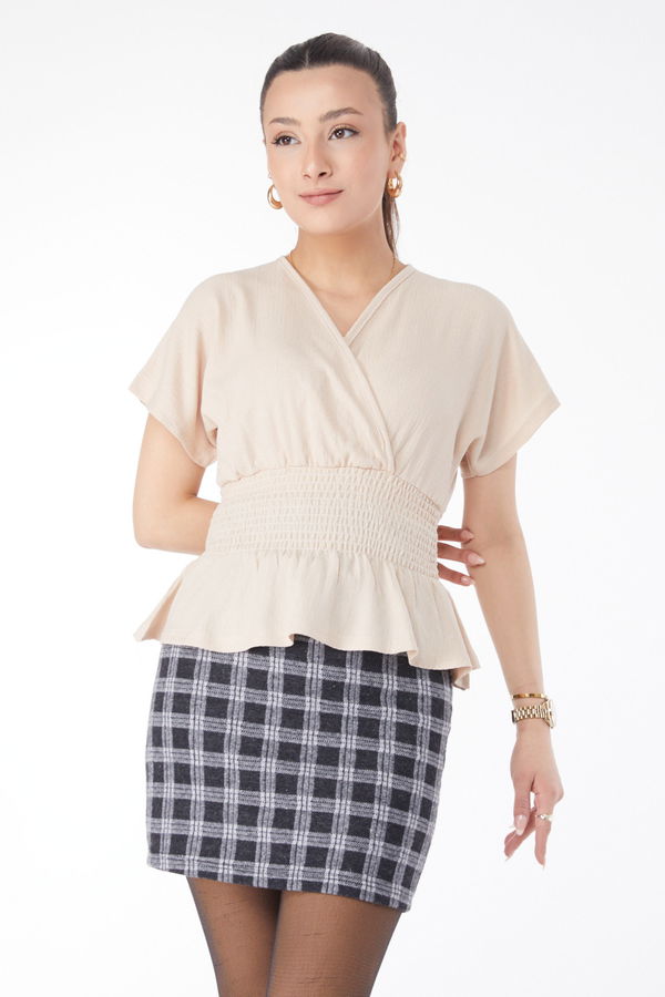 Kısa Kollu Bluz Bej - 24662 BEJ