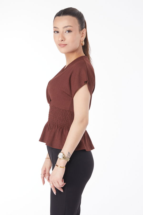 Kısa Kollu Bluz Kahverengi - 24662