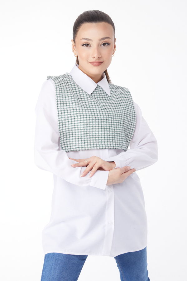 Kare Detaylı Süveter+Gömlek İkili Takım Yeşil - 24673