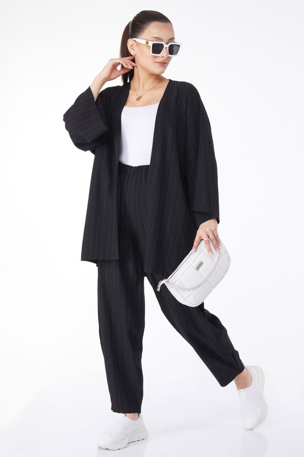 Kimono Pantolon İkili Takım Siyah - 24679 SİYAH