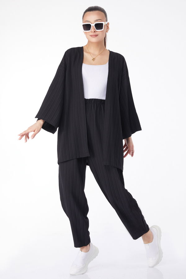 Kimono Pantolon İkili Takım Siyah - 24679 SİYAH
