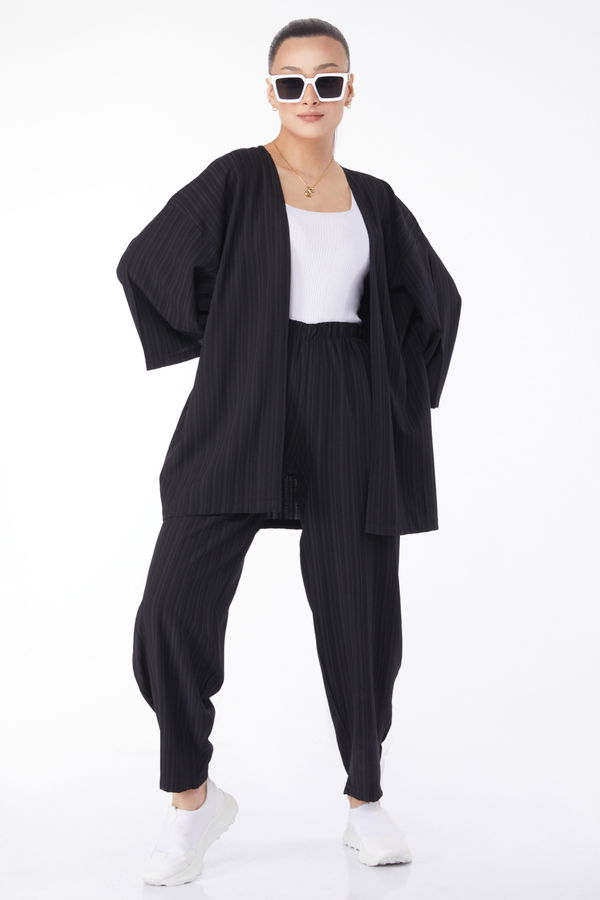 Kimono Pantolon İkili Takım Siyah - 24679 SİYAH