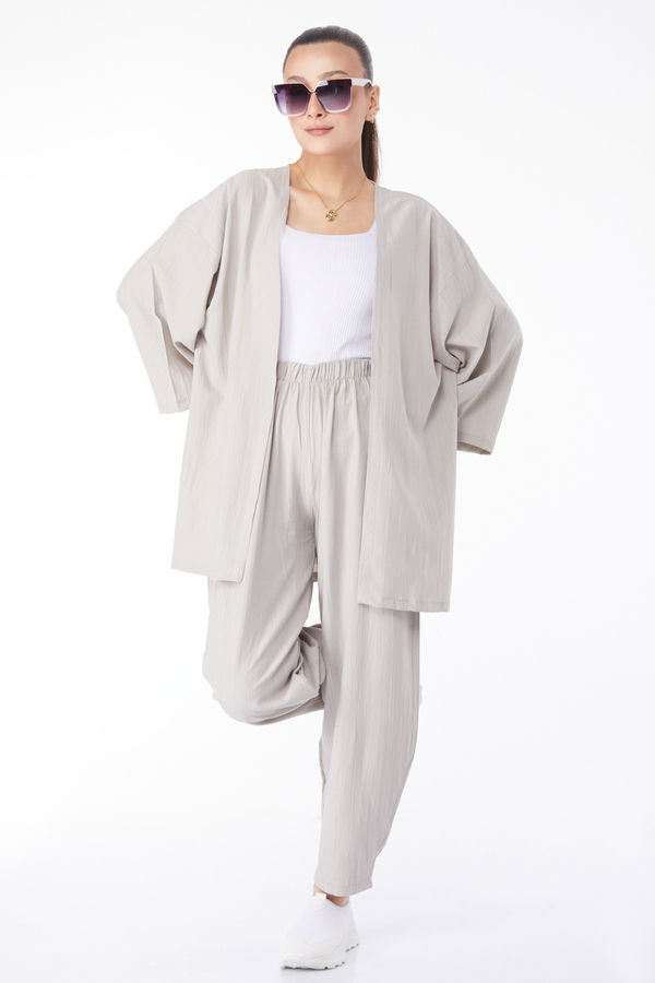 Kimono Pantolon İkili Takım Gri - 24679 GRİ