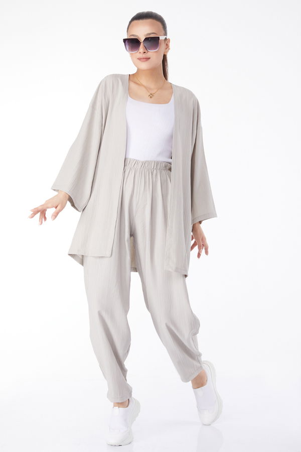 Kimono Pantolon İkili Takım Gri - 24679 GRİ