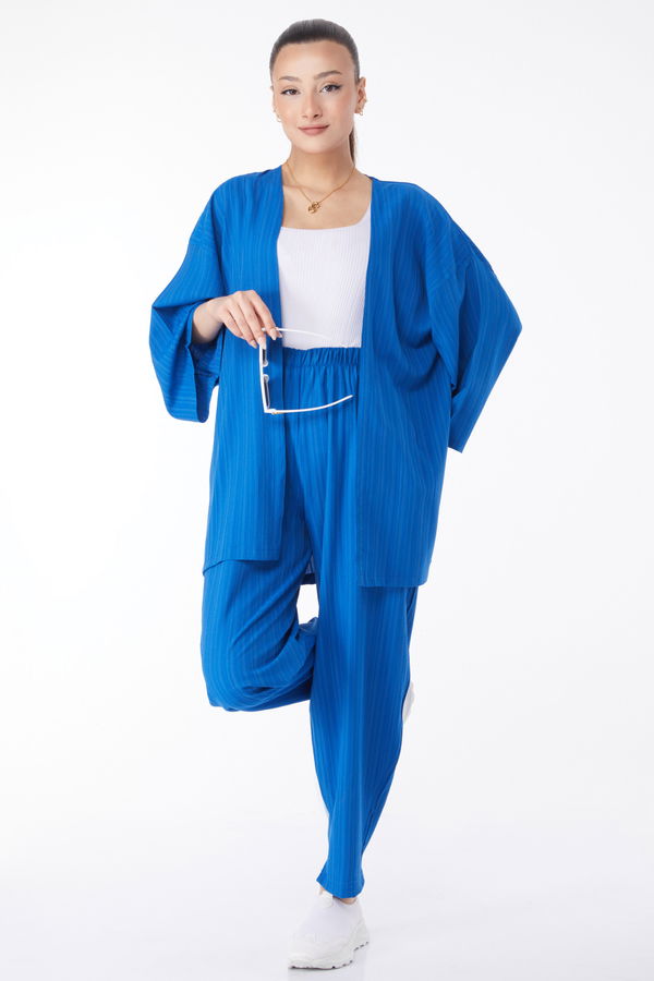 Kimono Pantolon İkili Takım Mavi - 24679