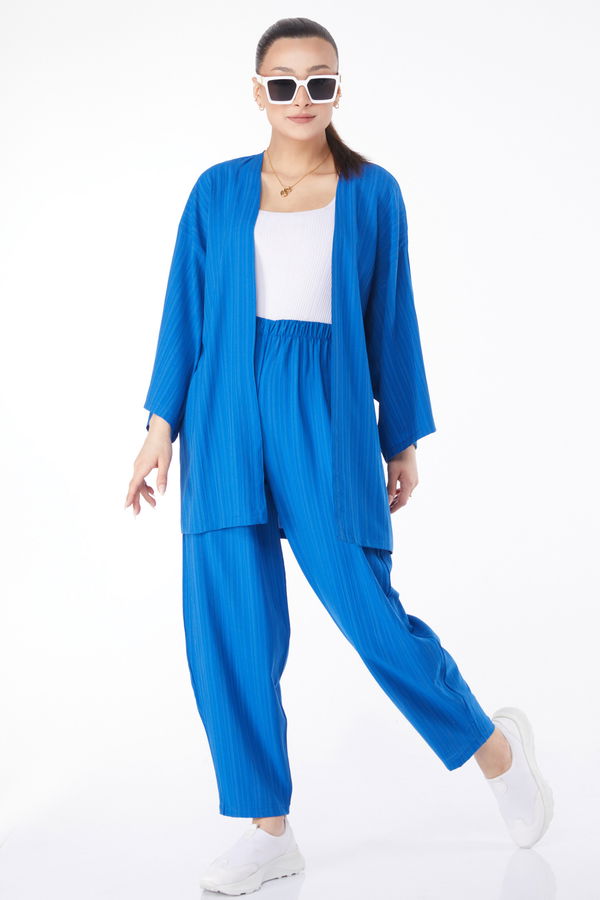 Kimono Pantolon İkili Takım Mavi - 24679