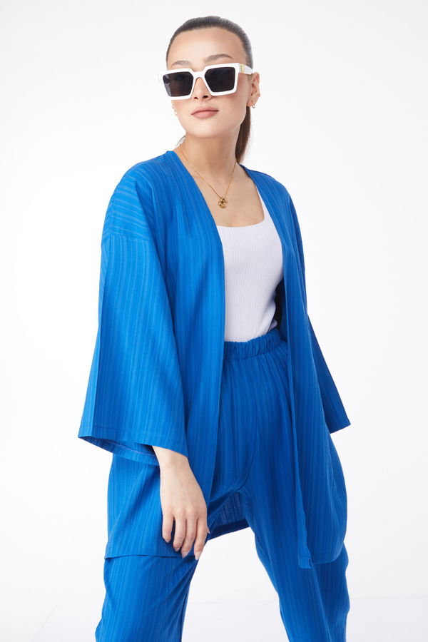 Kimono Pantolon İkili Takım Mavi - 24679