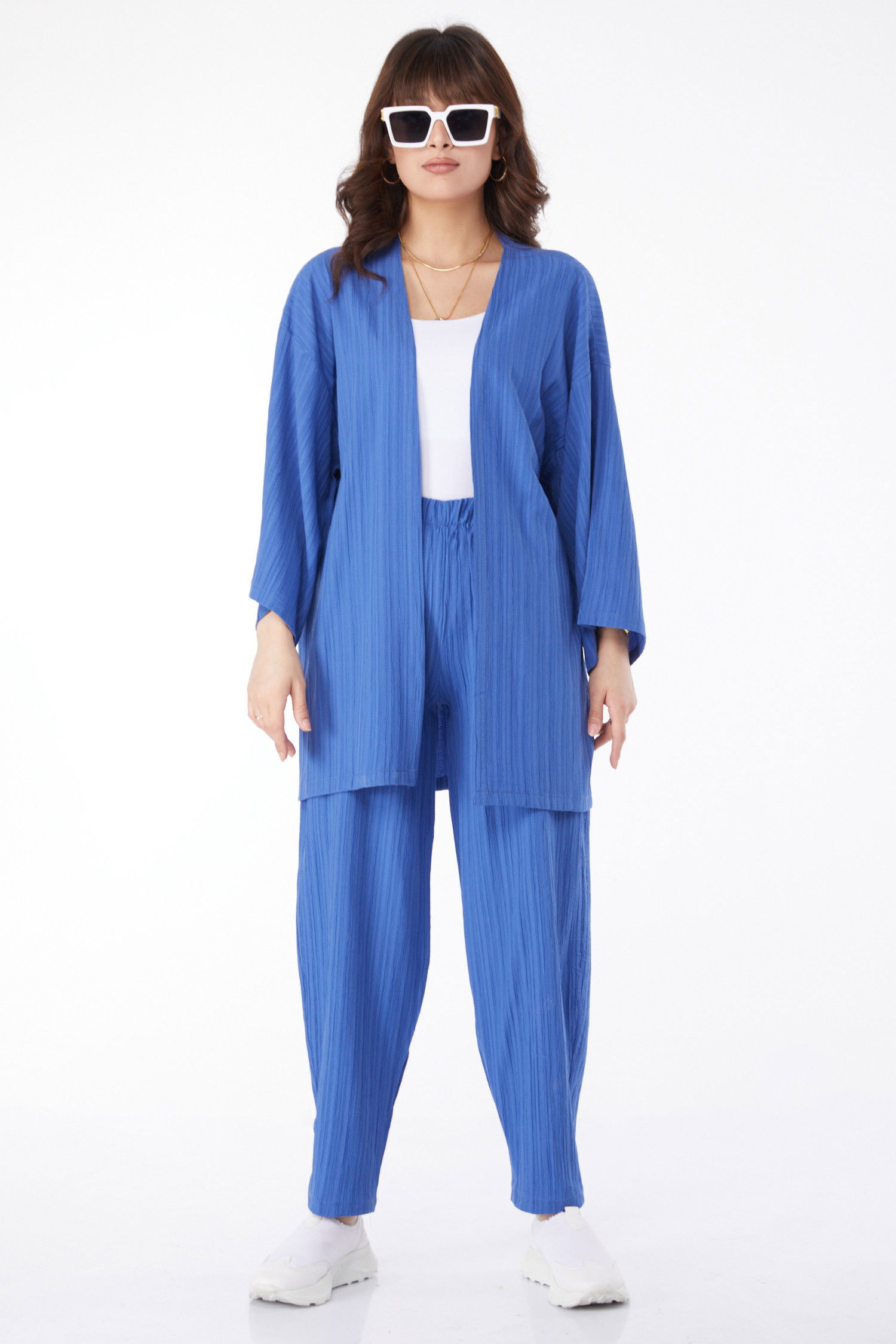 Kimono Pantolon İkili Takım Mavi - 24679