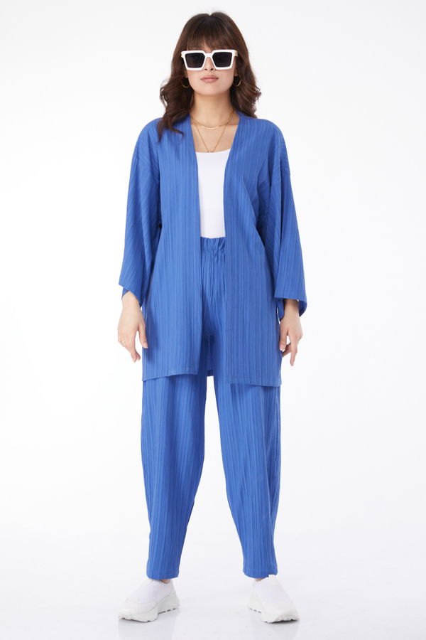 Kimono Pantolon İkili Takım Mavi - 24679