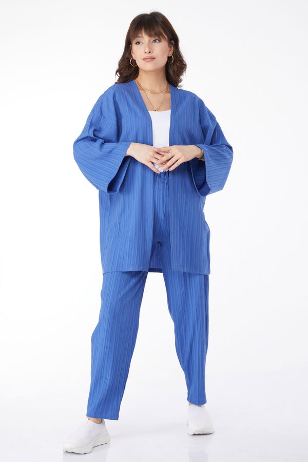 Kimono Pantolon İkili Takım Mavi - 24679