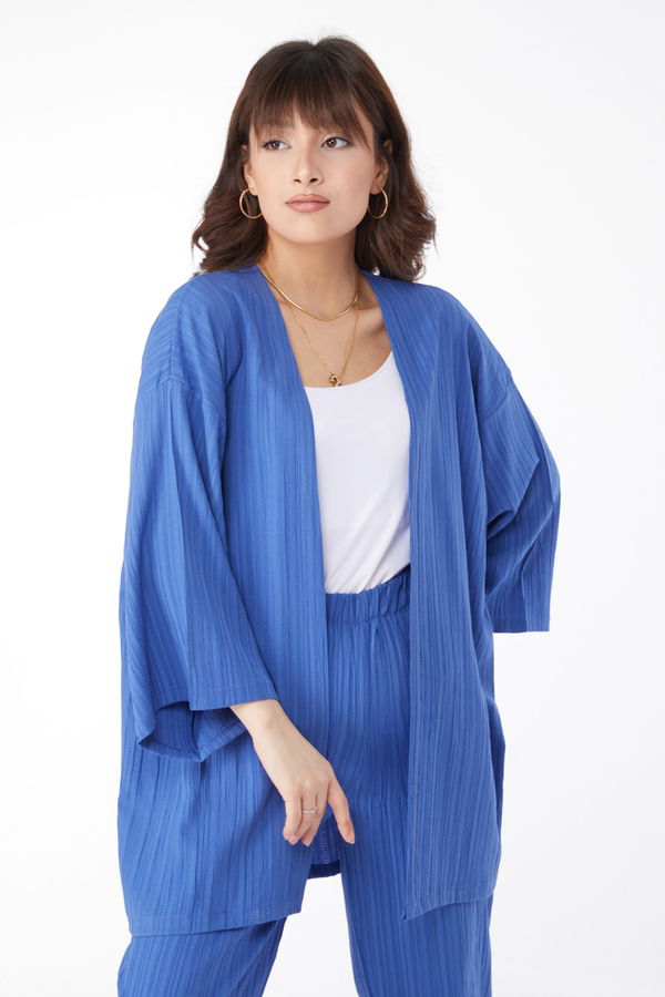 Kimono Pantolon İkili Takım Mavi - 24679