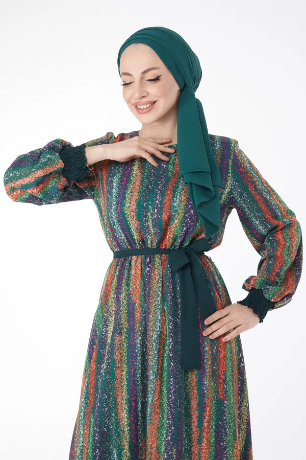 Desenli Şifon Elbise Yeşil - 24714 YEŞİL