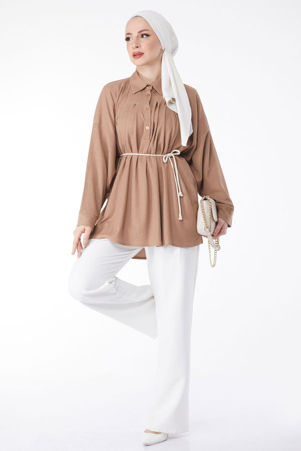 Kemerli Tunik Vizon - 24716