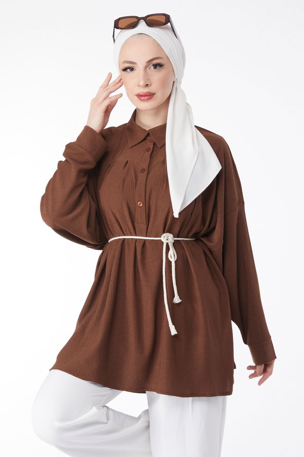 Kemerli Tunik Kahverengi - 24716