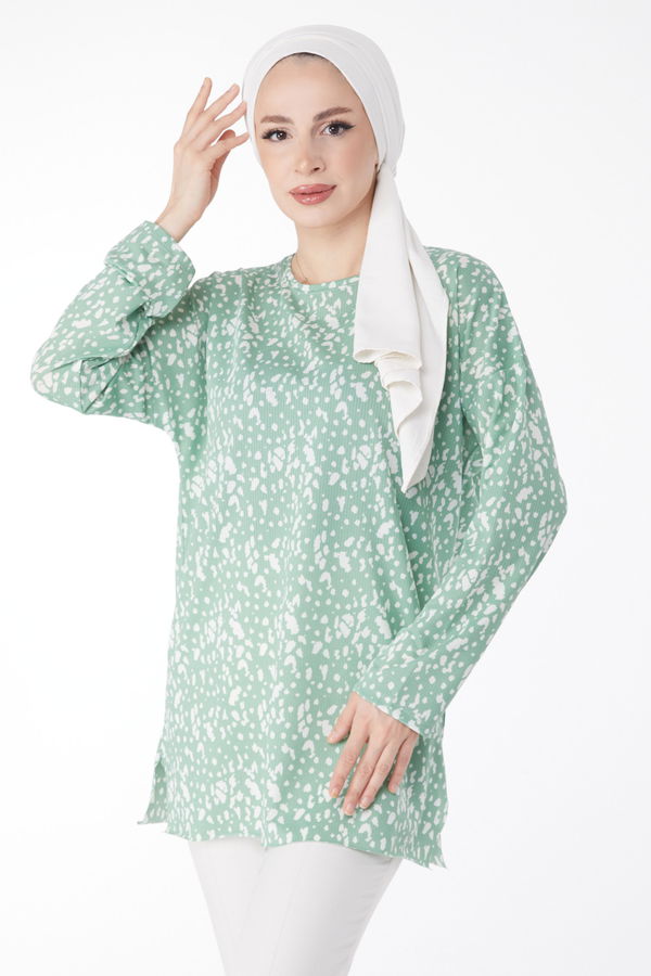 Desenli Bluz Yeşil - 24735