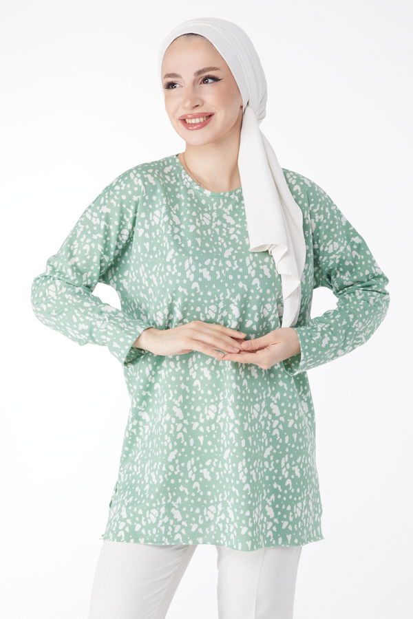 Desenli Bluz Yeşil - 24735