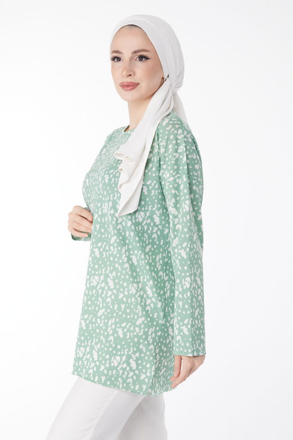 Desenli Bluz Yeşil - 24735