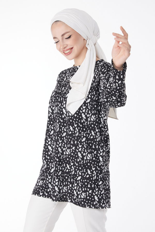Desenli Bluz Siyah - 24735 SİYAH