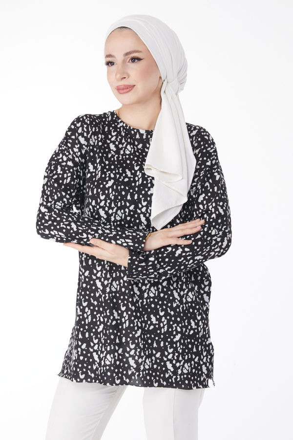 Desenli Bluz Siyah - 24735 SİYAH