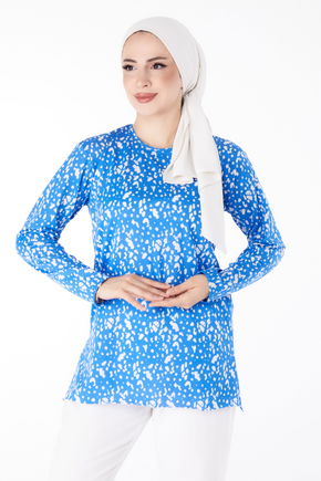 Desenli Bluz Mavi - 24735