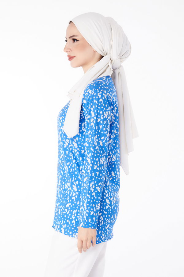 Desenli Bluz Mavi - 24735
