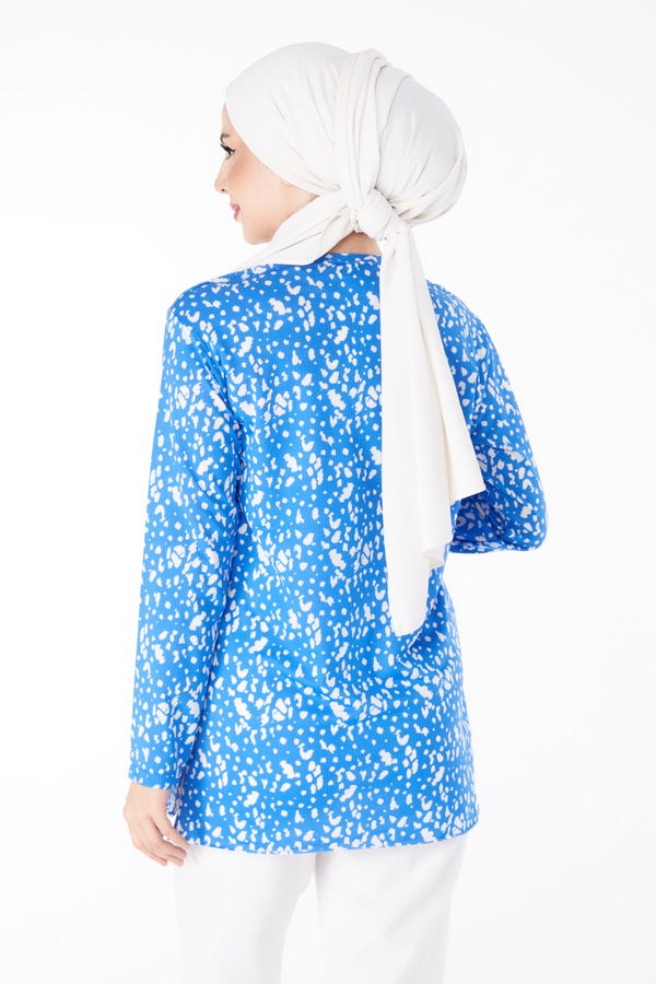 Desenli Bluz Mavi - 24735
