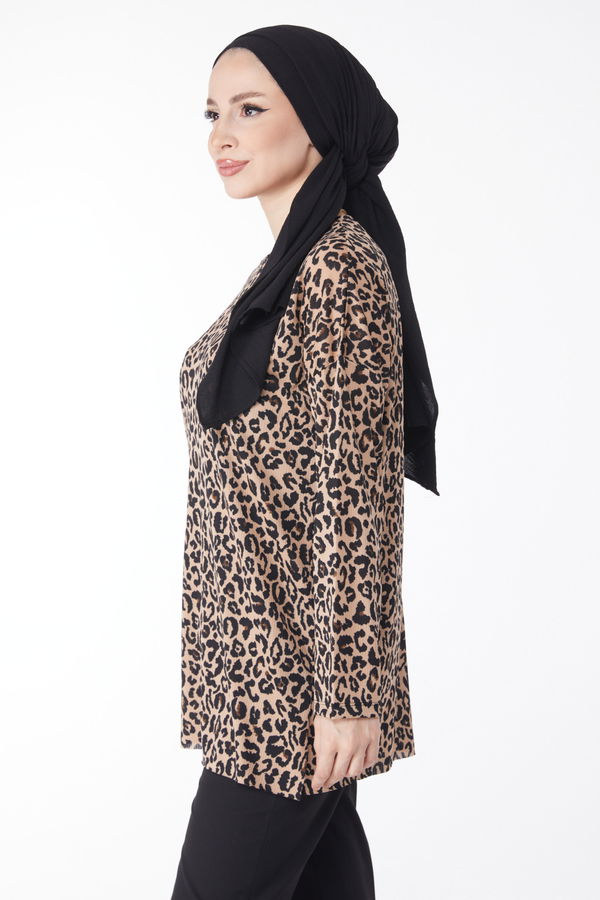 Leopar Desenli Bluz Vizon - 24736