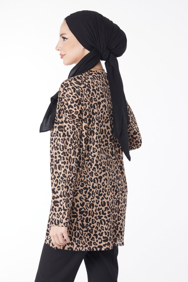 Leopar Desenli Bluz Vizon - 24736
