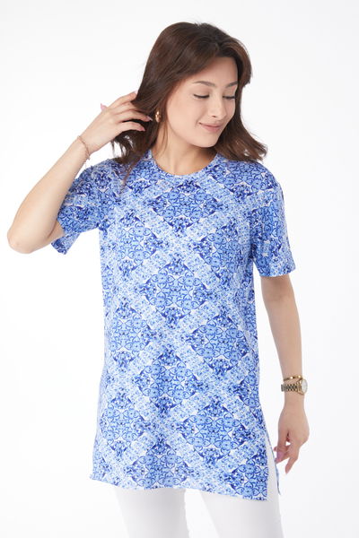 Desenli T-shirt Mavi - 24738