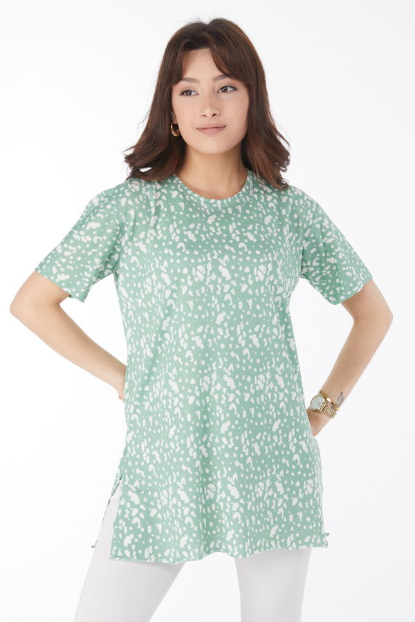 Desenli T-shirt Yeşil - 24740