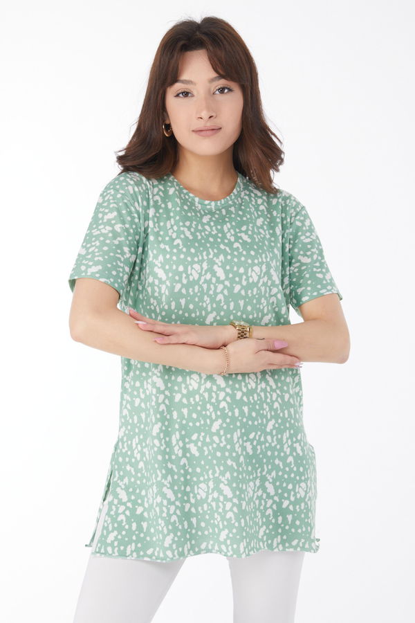 Desenli T-shirt Yeşil - 24740