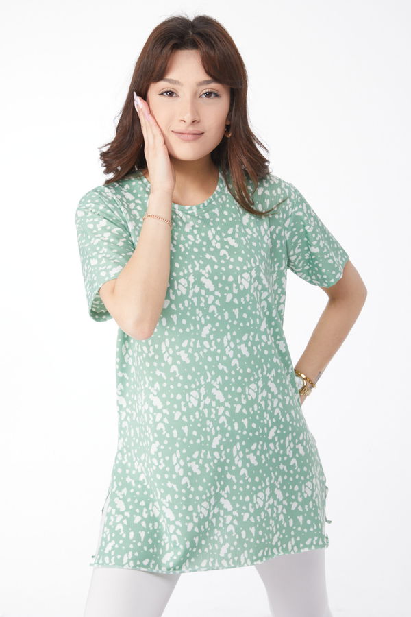 Desenli T-shirt Yeşil - 24740