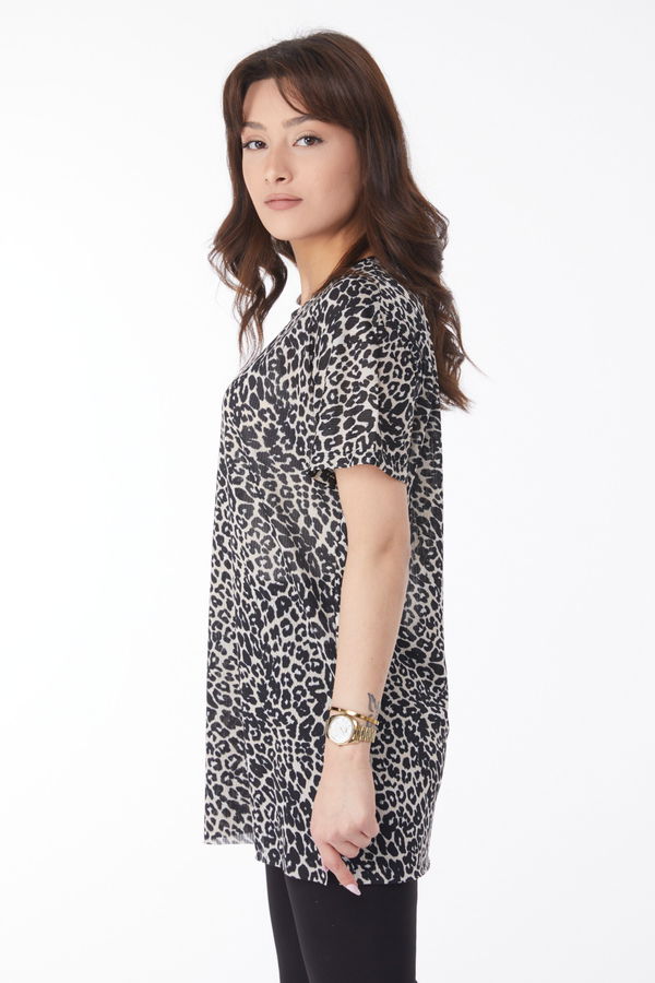 Leopar Desenli T-shirt Bej - 24741