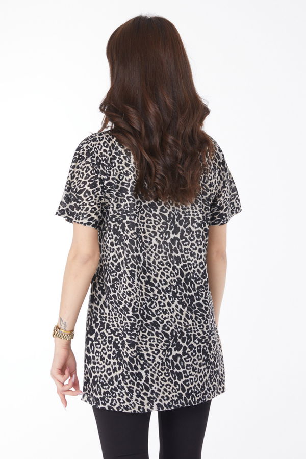 Leopar Desenli T-shirt Bej - 24741
