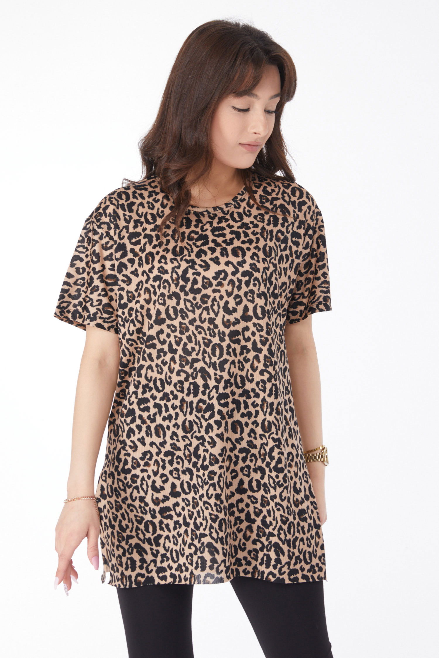 Leopar Desenli T-shirt Vizon - 24741