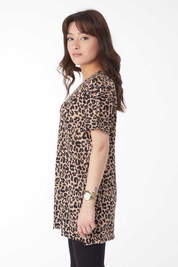 Leopar Desenli T-shirt Vizon - 24741