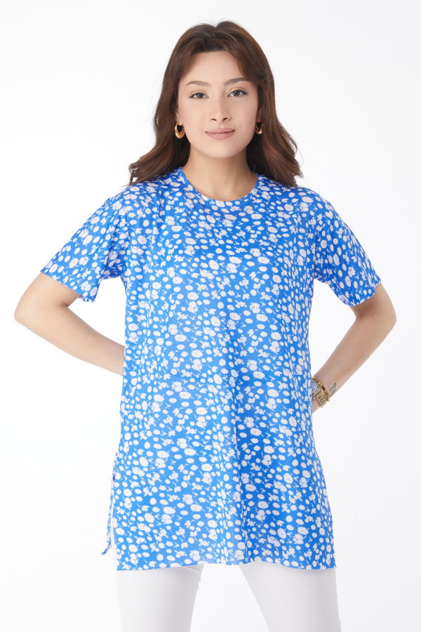 Desenli T-shirt Mavi - 24744