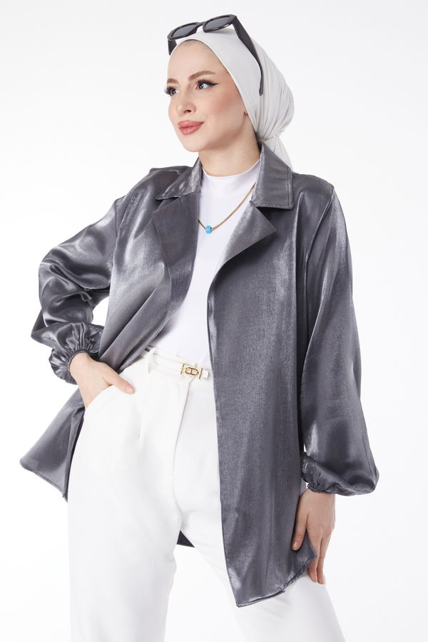 Parlak Detaylı Kuşaklı Ceket Siyah - 24752