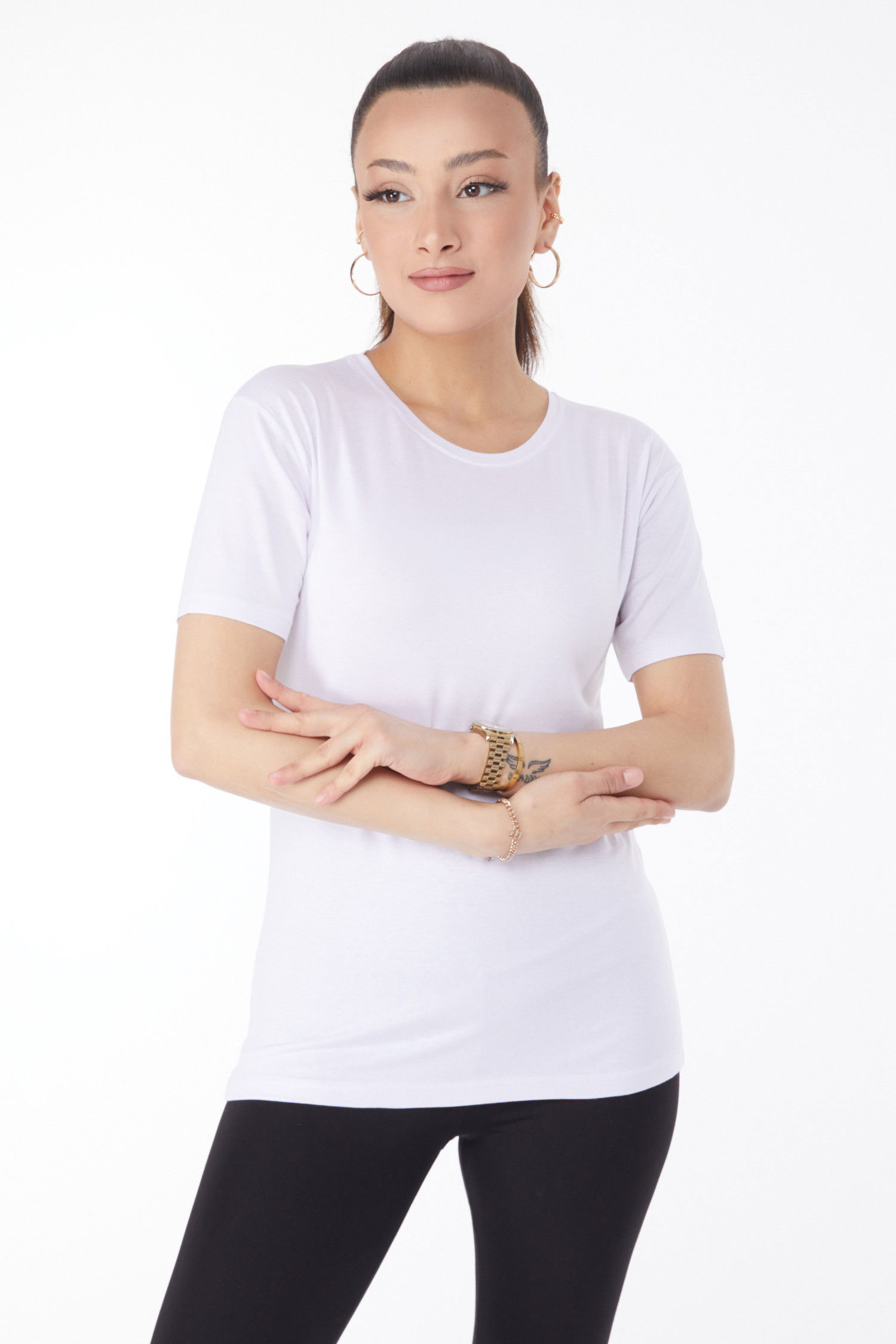 Kısa Kollu Baskısız T-shirt Beyaz - 24764