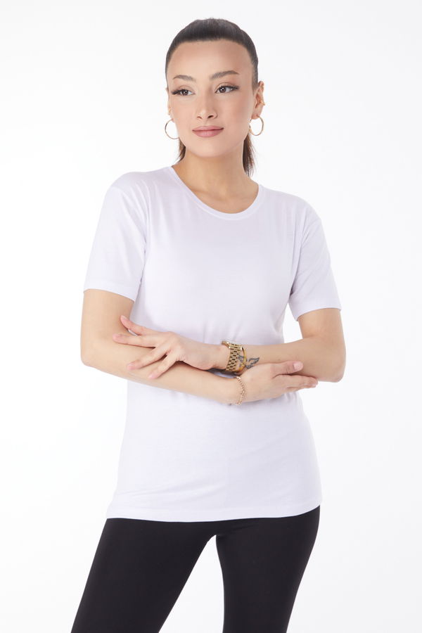 Kısa Kollu Baskısız T-shirt Beyaz - 24764