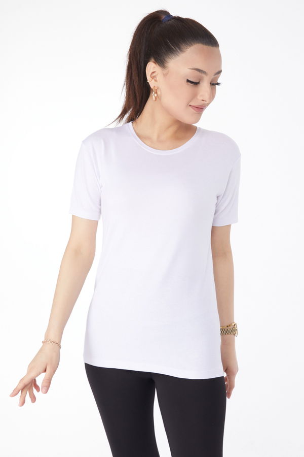 Kısa Kollu Baskısız T-shirt Beyaz - 24764