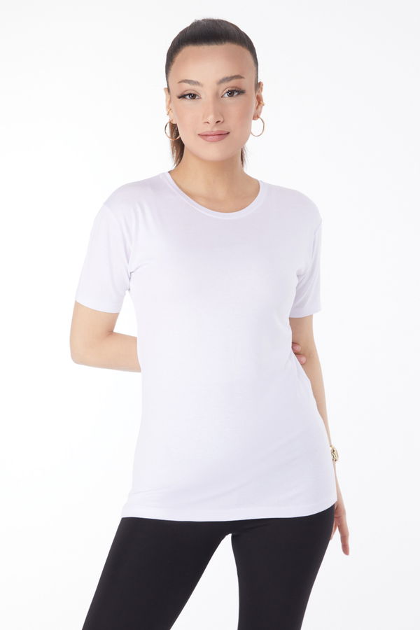 Kısa Kollu Baskısız T-shirt Beyaz - 24764