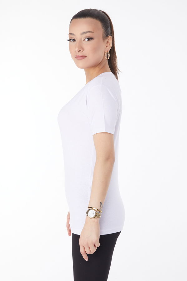 Kısa Kollu Baskısız T-shirt Beyaz - 24764