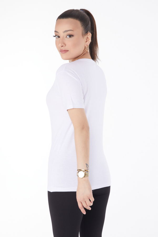 Kısa Kollu Baskısız T-shirt Beyaz - 24764