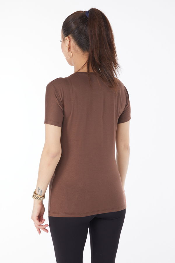 Kısa Kollu Baskısız T-shirt Kahverengi - 24764