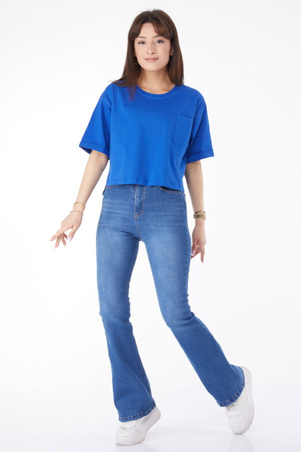 Cepli Yırtmaçlı T-shirt Mavi - 24790