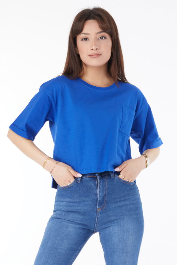 Cepli Yırtmaçlı T-shirt Mavi - 24790